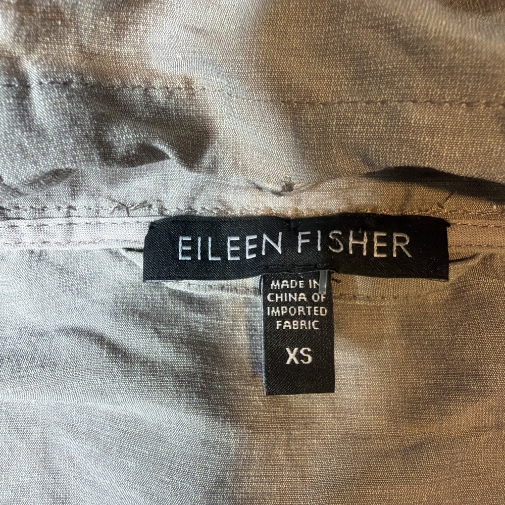 Eileen Fisher Hooded Jacket Women's XS Beige Metallic Linen Look Zip Coat - Picture 3 of 7